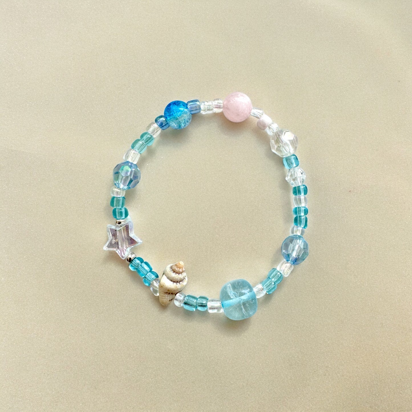 Crystal Blue Summer Beach Inspired Rose Quartz Bracelet