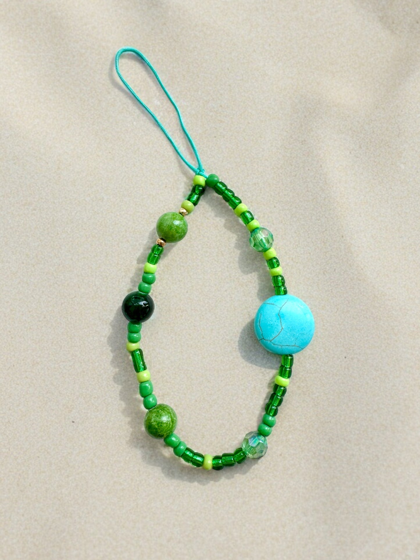 Jade Stone Inspired Glass Green Beads Phone Charm