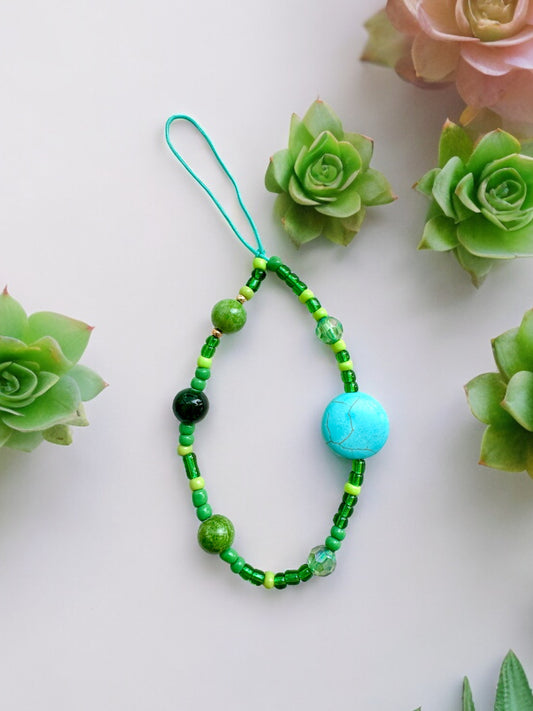 Jade Stone Inspired Glass Green Beads Phone Charm