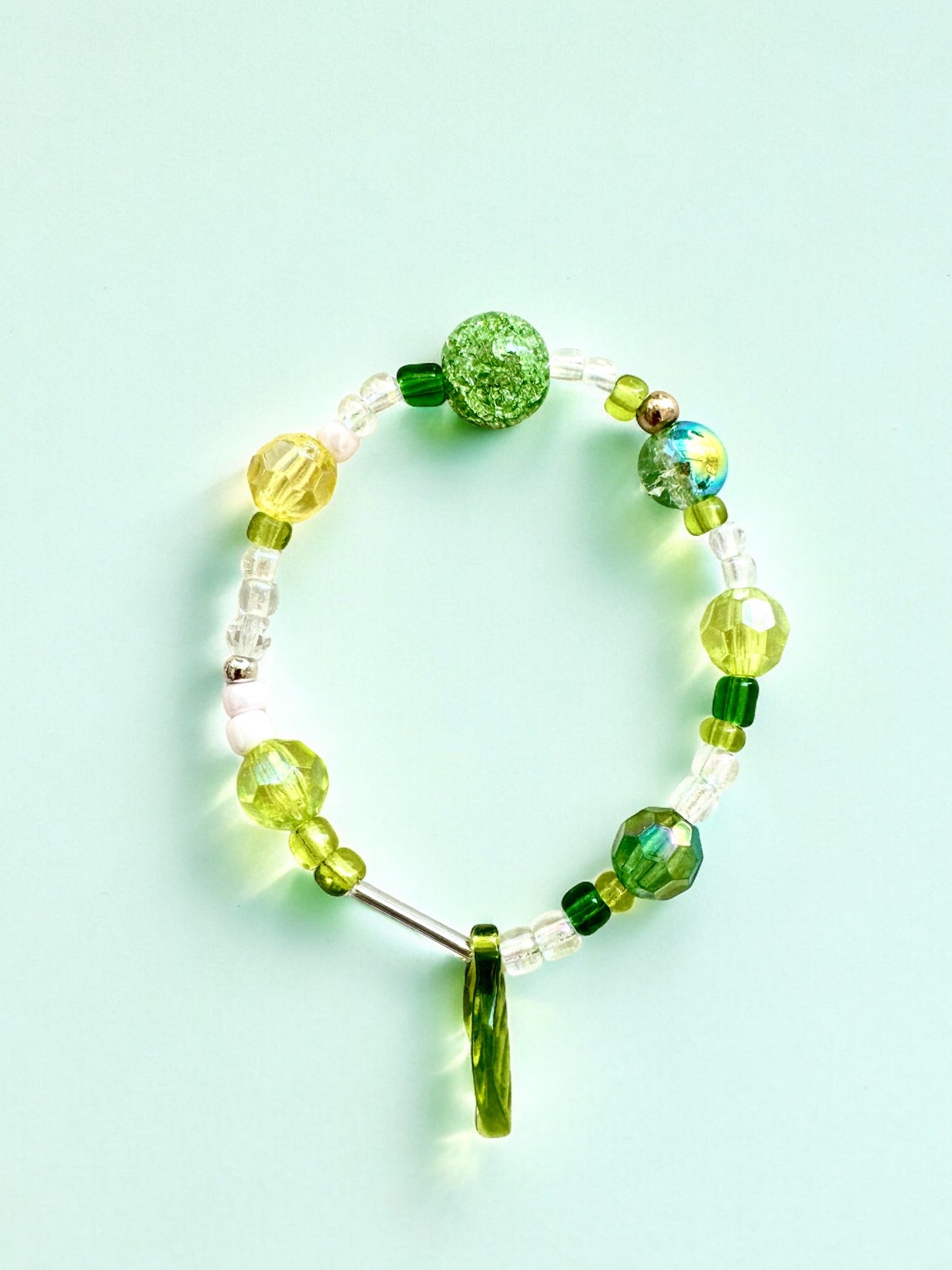 Summer Crystal Green Four Leaf Clover Inspired Bracelet