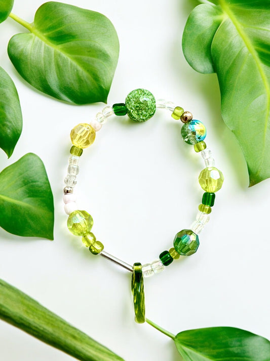 Summer Crystal Green Four Leaf Clover Inspired Bracelet