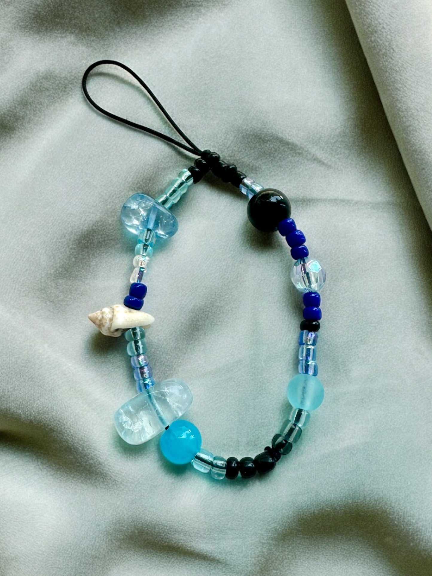 Baby Ocean Blue Glass Beads Phone Charm - Ocean Theme