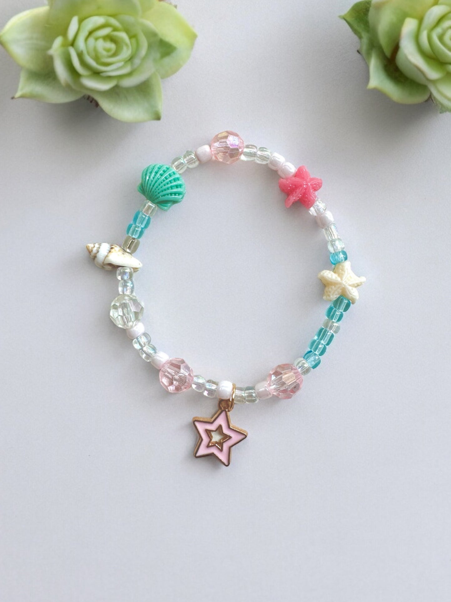 Summer Pink Beach Inspired Star Charm Bracelet