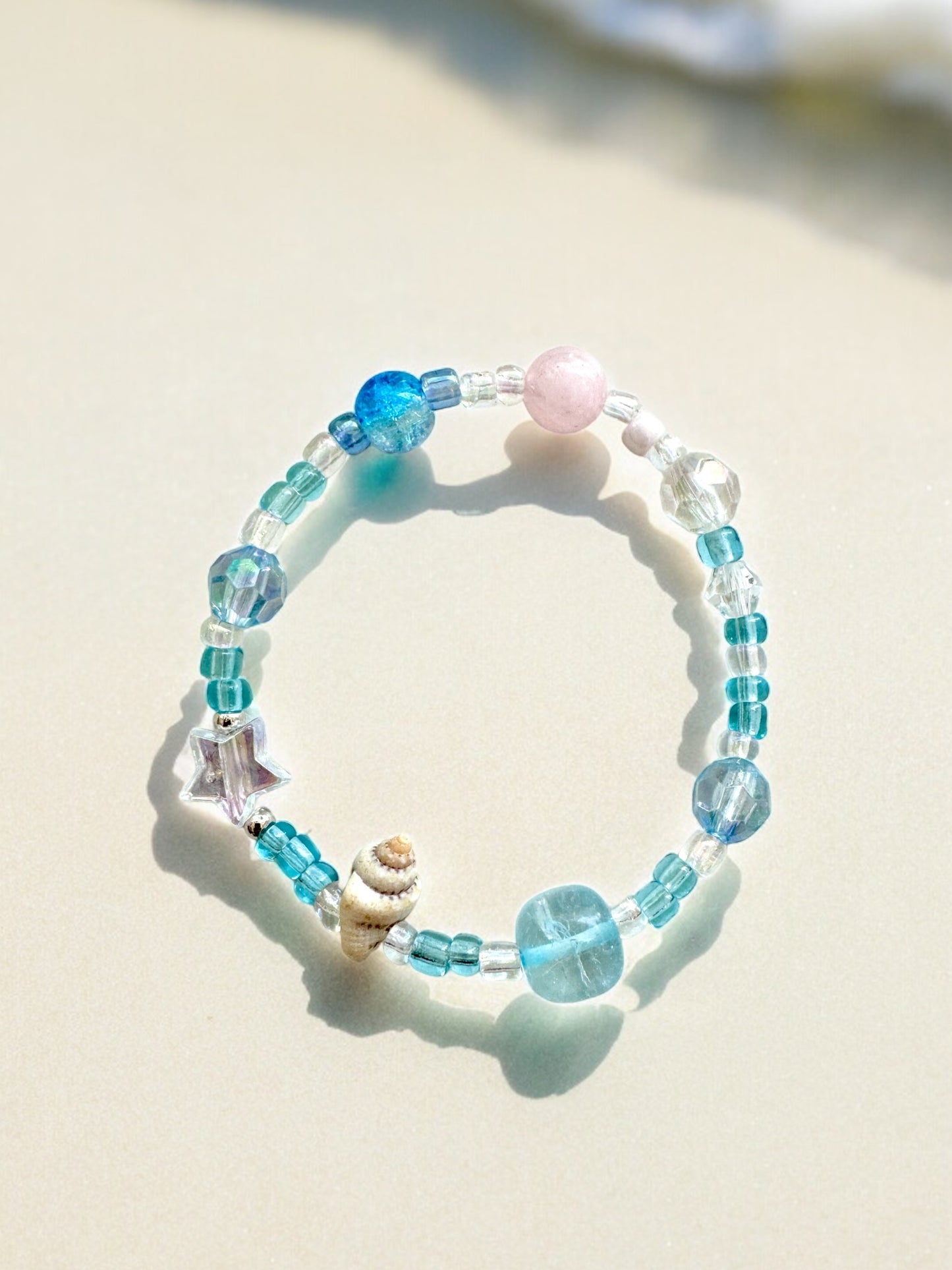 Crystal Blue Summer Beach Inspired Rose Quartz Bracelet