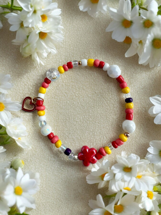 Summer Flower Inspired Red Heart Charm Bracelet