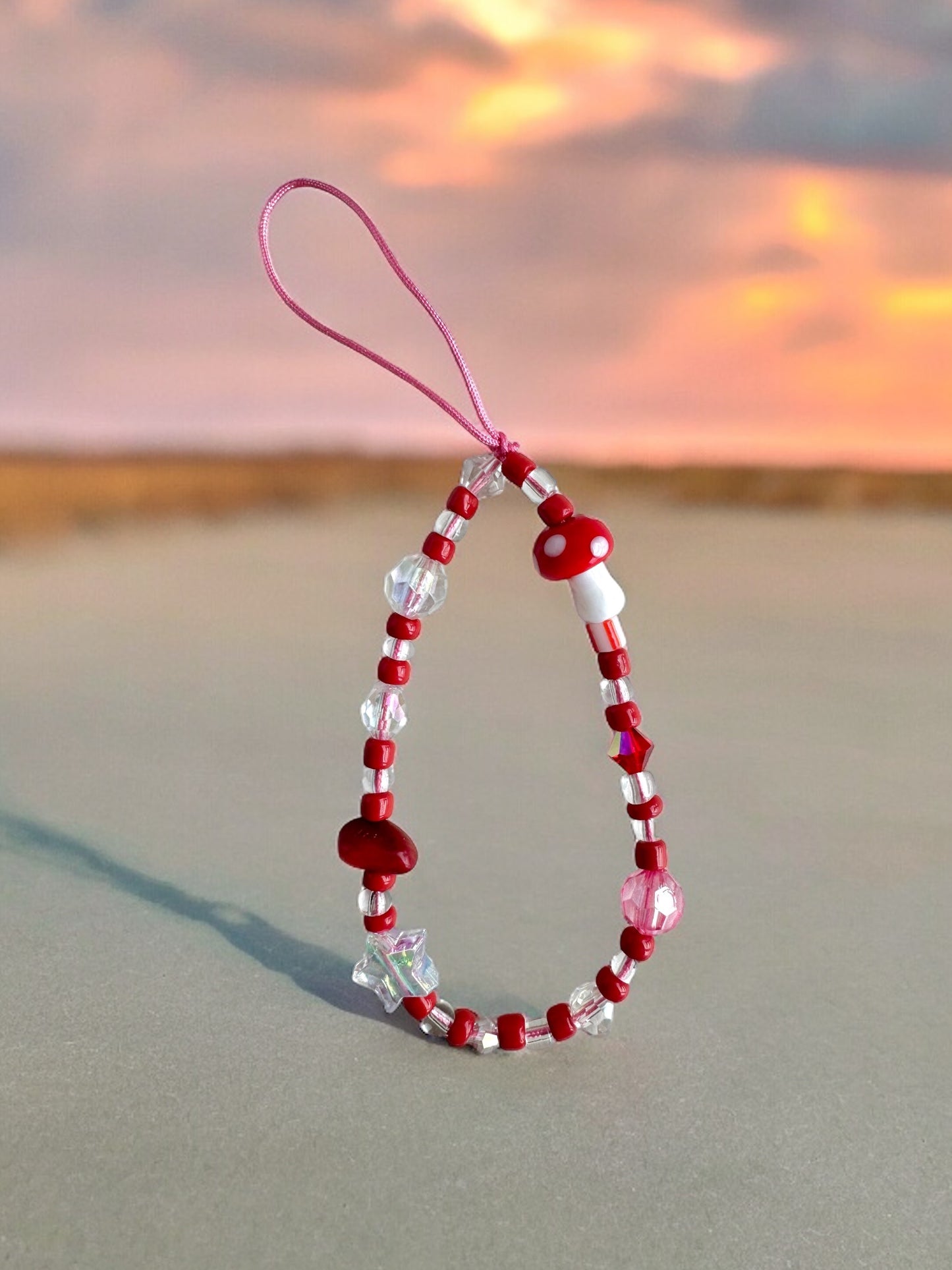 Cute and Silly Mushroom Inspired Red Glass Mushroom Phone Charm