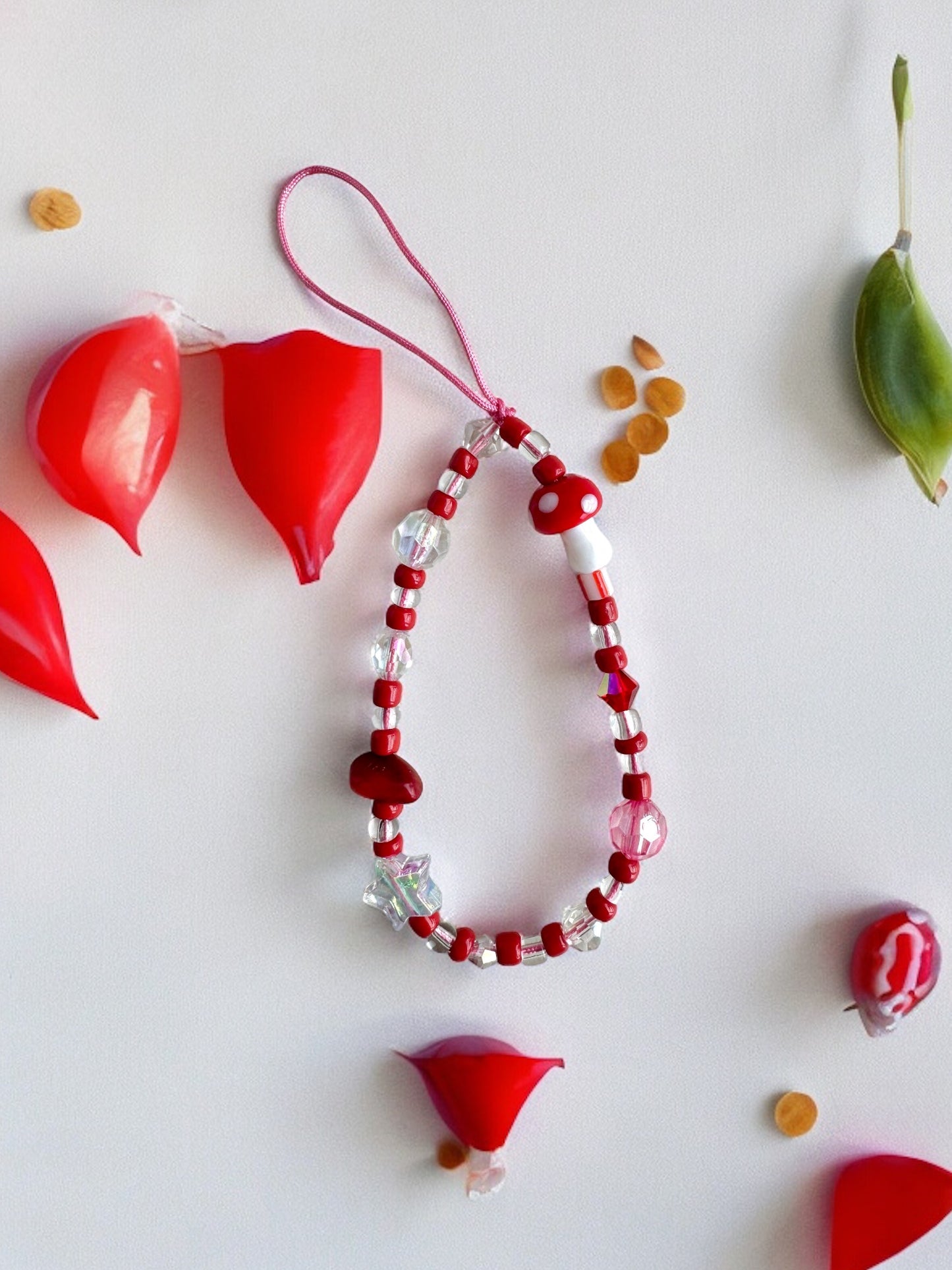 Cute and Silly Mushroom Inspired Red Glass Mushroom Phone Charm